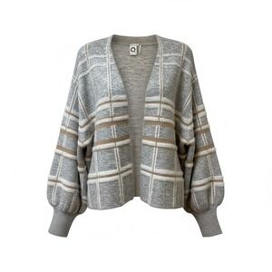 AKEMI KIN Plaid Balloon Sleeve Open Front Cardigan Sweater All Size